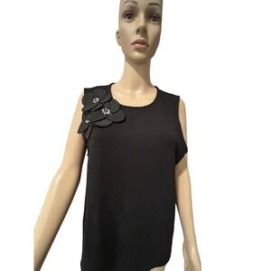 Cable & Gauge Womens Black Sleeveless Top 3D Floral Applique Beaded XL